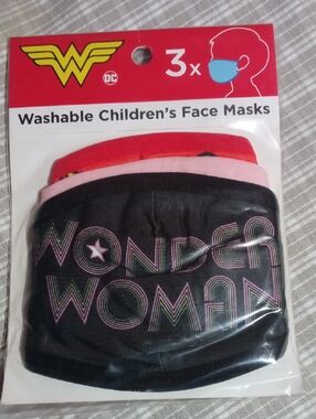 Wonder Woman Kids' Washable Face Masks - 3 Pack (Black, Pink, Red)